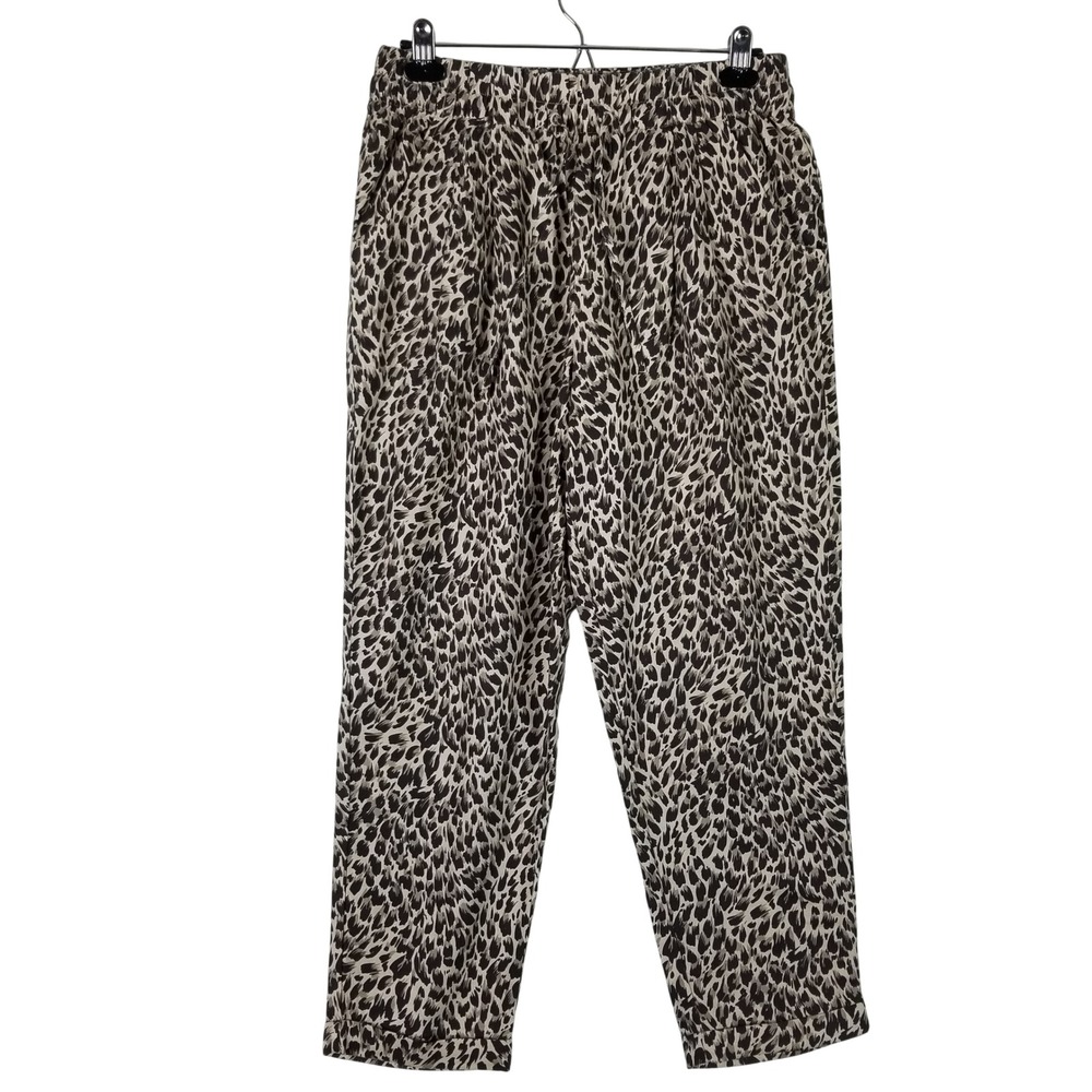 Garnet Hill Tapered Pants Women S Tan Leopard Print Tencel Linen Elastic Waist